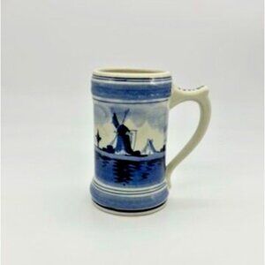 Vintage Delft Blauw Hand Decorated Blue Small Windmill Mug, Holland, Signed 5 in